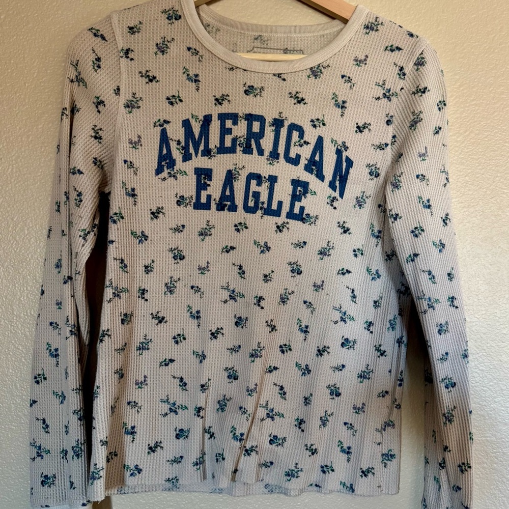 American Eagle Long-Sleeve Waffle-Knit Shirt